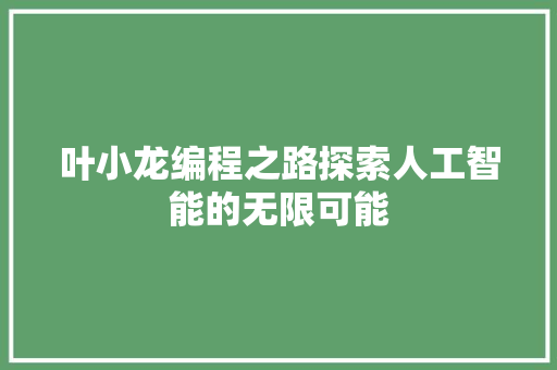 叶小龙编程之路探索人工智能的无限可能