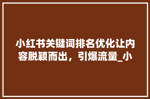 小红书关键词排名优化让内容脱颖而出，引爆流量_小红书关键词排名优化  第1张
