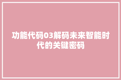功能代码03解码未来智能时代的关键密码
