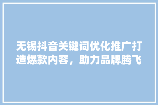 无锡抖音关键词优化推广打造爆款内容，助力品牌腾飞_无锡抖音关键词优化推广