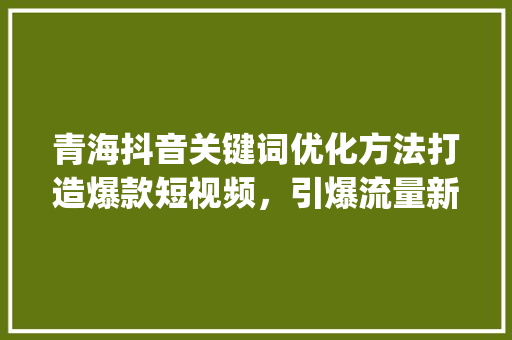 青海抖音关键词优化方法打造爆款短视频，引爆流量新高峰_青海抖音关键词优化方法