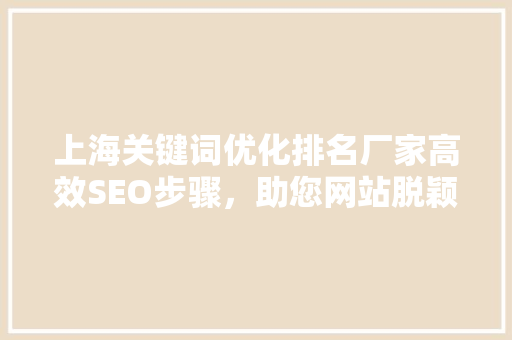 上海关键词优化排名厂家高效SEO步骤，助您网站脱颖而出