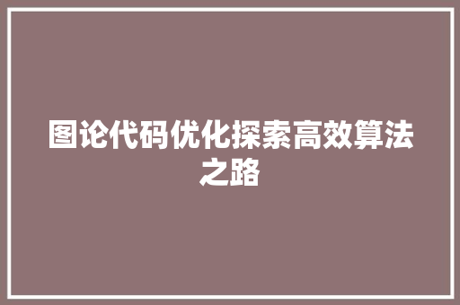 图论代码优化探索高效算法之路