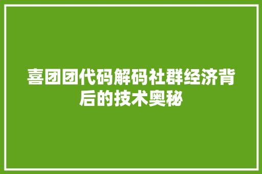喜团团代码解码社群经济背后的技术奥秘