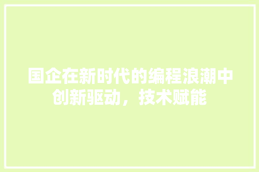 国企在新时代的编程浪潮中创新驱动，技术赋能