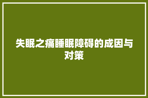 失眠之痛睡眠障碍的成因与对策