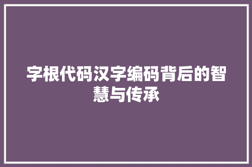 字根代码汉字编码背后的智慧与传承