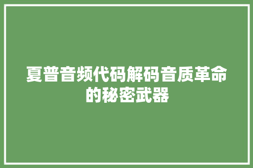 夏普音频代码解码音质革命的秘密武器