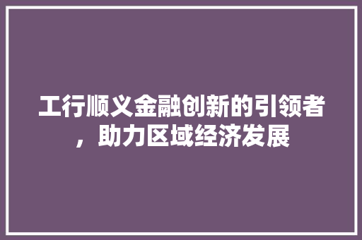 工行顺义金融创新的引领者，助力区域经济发展