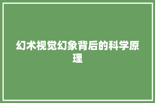 幻术视觉幻象背后的科学原理