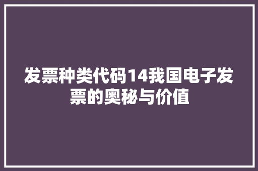 发票种类代码14我国电子发票的奥秘与价值