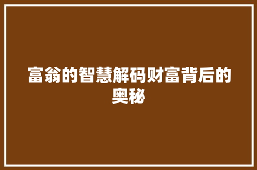 富翁的智慧解码财富背后的奥秘