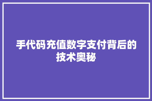 手代码充值数字支付背后的技术奥秘