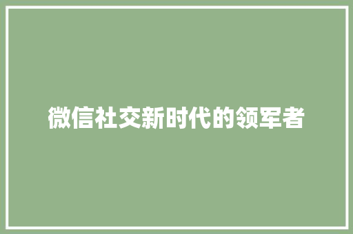 微信社交新时代的领军者
