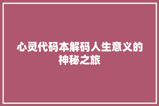 心灵代码本解码人生意义的神秘之旅