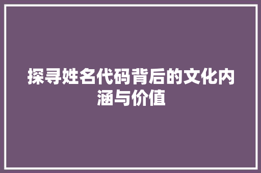 探寻姓名代码背后的文化内涵与价值
