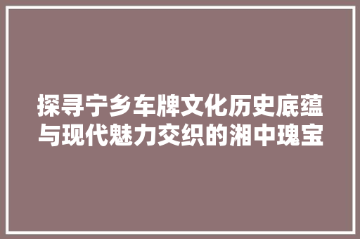 探寻宁乡车牌文化历史底蕴与现代魅力交织的湘中瑰宝