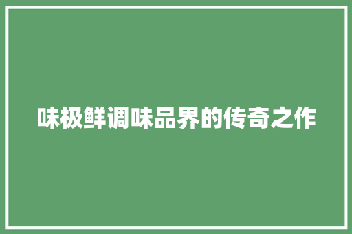 味极鲜调味品界的传奇之作