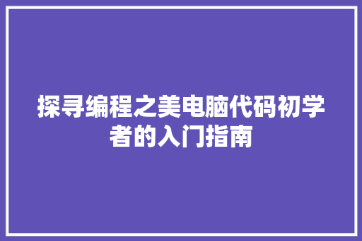 探寻编程之美电脑代码初学者的入门指南