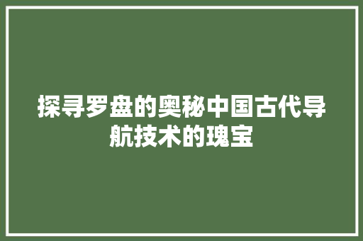 探寻罗盘的奥秘中国古代导航技术的瑰宝