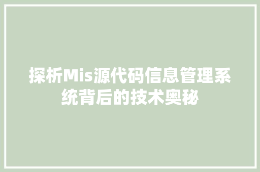 探析Mis源代码信息管理系统背后的技术奥秘