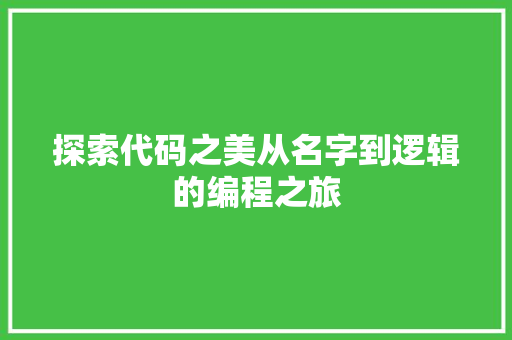 探索代码之美从名字到逻辑的编程之旅