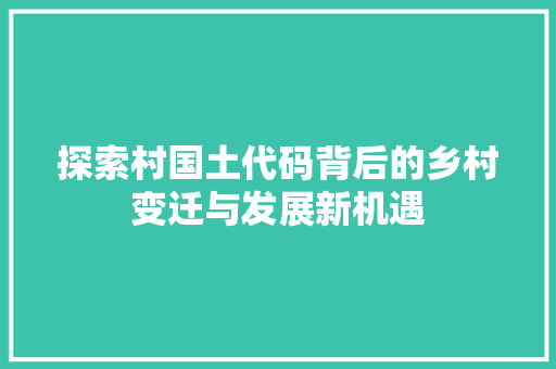 探索村国土代码背后的乡村变迁与发展新机遇