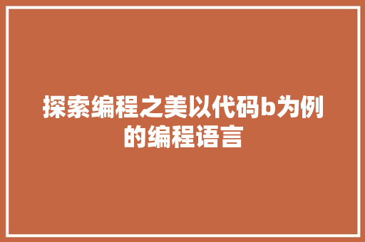 探索编程之美以代码b为例的编程语言