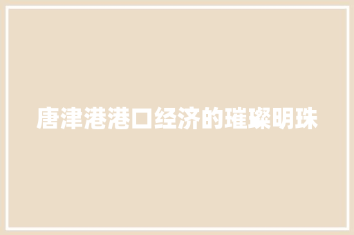 唐津港港口经济的璀璨明珠