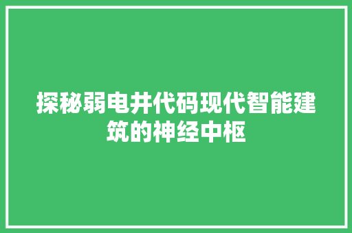 探秘弱电井代码现代智能建筑的神经中枢