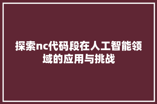 探索nc代码段在人工智能领域的应用与挑战