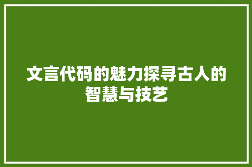 文言代码的魅力探寻古人的智慧与技艺