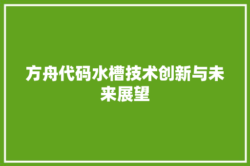 方舟代码水槽技术创新与未来展望