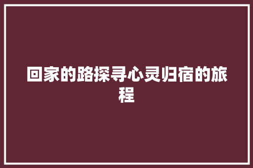 回家的路探寻心灵归宿的旅程