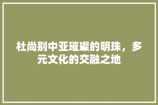 杜尚别中亚璀璨的明珠，多元文化的交融之地