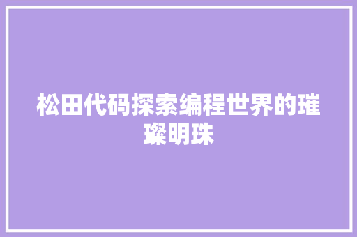 松田代码探索编程世界的璀璨明珠