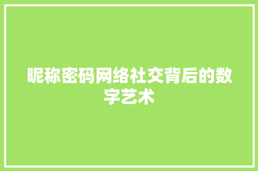 昵称密码网络社交背后的数字艺术