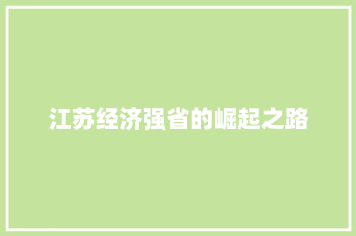 江苏经济强省的崛起之路