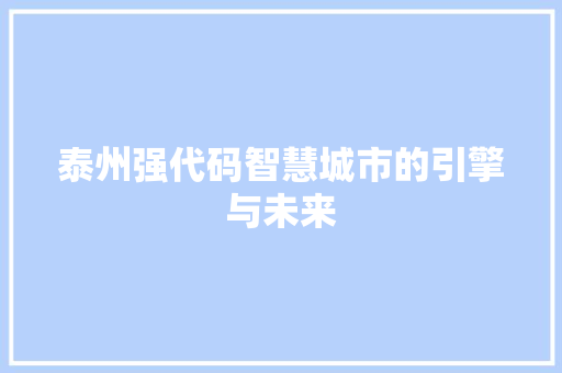 泰州强代码智慧城市的引擎与未来