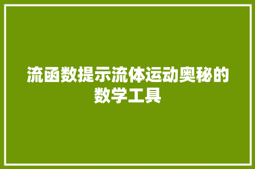 流函数提示流体运动奥秘的数学工具