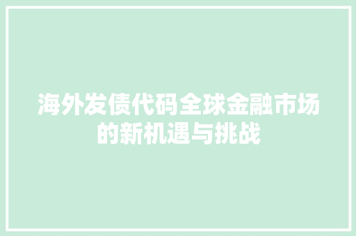 海外发债代码全球金融市场的新机遇与挑战