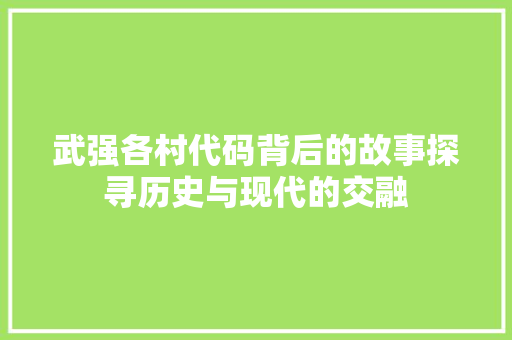 武强各村代码背后的故事探寻历史与现代的交融