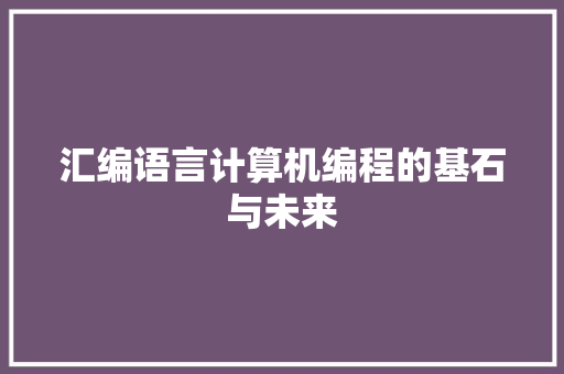 汇编语言计算机编程的基石与未来