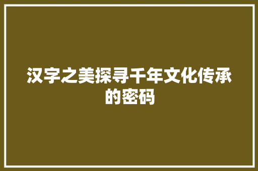 汉字之美探寻千年文化传承的密码