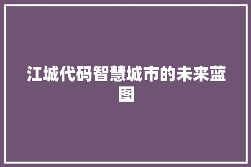 江城代码智慧城市的未来蓝图