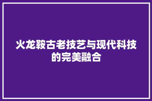 火龙鞍古老技艺与现代科技的完美融合