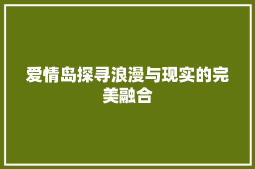 爱情岛探寻浪漫与现实的完美融合