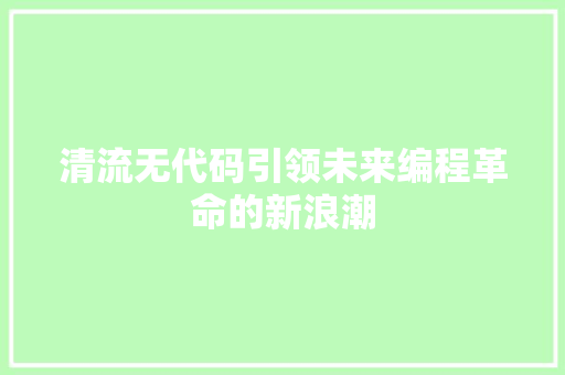 清流无代码引领未来编程革命的新浪潮