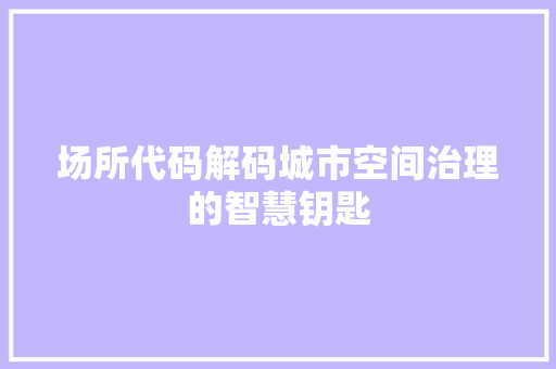 场所代码解码城市空间治理的智慧钥匙