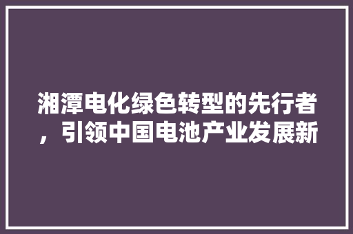 湘潭电化绿色转型的先行者，引领中国电池产业发展新篇章